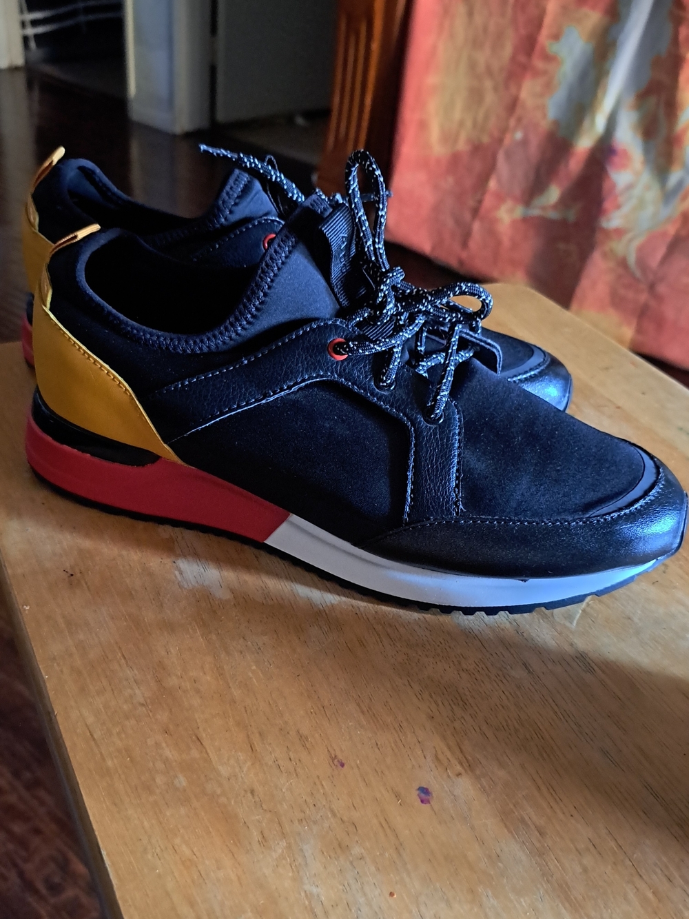 Aldo Black Sneakers with Yellow Heel and Pink Midsole Accent
